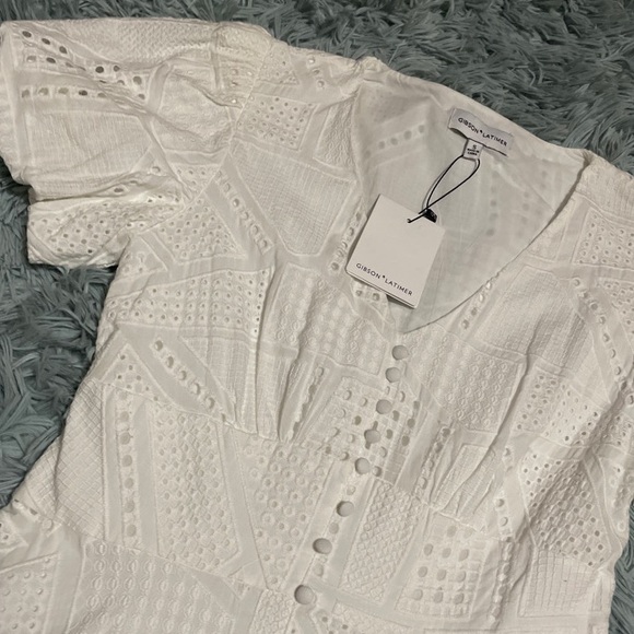 Puff Sleeves Button Down Eyelet Dress - Picture 3 of 8